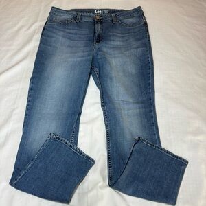 Lee Women's Blue Denim Jeans Size 16M Regular Straight Leg Stretch Mid Rise